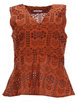 Ps By Paul Smith - Brown Embroidered V Neck Top