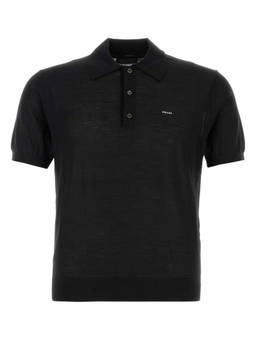 PRADA - Black Shirt Collar Polo T-Shirt (XL)