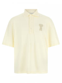 AMI Paris - Beige Crochet Embroidery Polo T-Shirt (L)