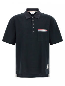 Thom Browne - Navy Blue Stripe Embroidery Polo T-Shirt