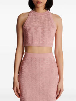 BALMAIN - Pink Pb-Monogram Knitted Top (L)