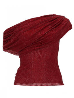 self-portrait - Red Embellished One Shoulder Top