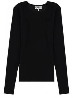 Ganni - Black Solid Round Neck Top