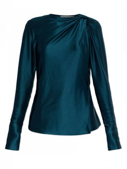 Victoria Beckham - Blue Solid Round Neck Top