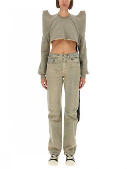 Rick Owens - Grey Crew Neck Cropped Sweatshirt