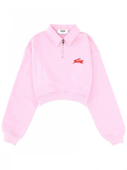 MSGM - Pink Logo Shirt Collar Sweatshirt (L)
