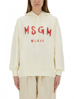 MSGM - White Logo Hood Sweatshirt