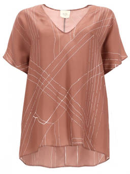 Alysi - Beige Printed V Neck Top (L)