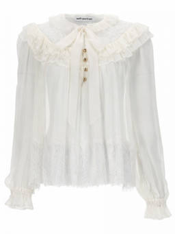 self-portrait - White Embellished Round Neck Top (M)