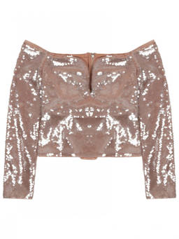 self-portrait - Beige Embellished Off Shoulder Top