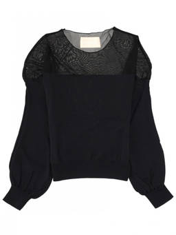 Circus Hotel - Black Textured Round Neck Top