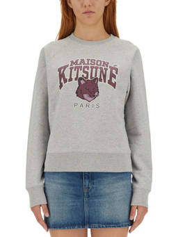 Maison Kitsune - Grey Graphic Crew Neck Sweatshirt (S)