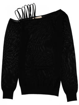 Circus Hotel - Black Solid One Shoulder Top (S)