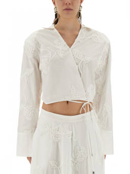 Rotate Birger Christensen - White Embroidered Shirt Collar Top (M)