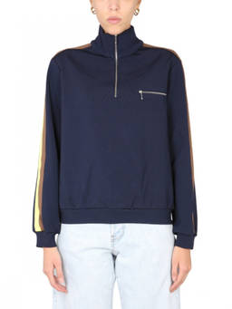 TORY BURCH - Blue Colour Block Mock Collar Sweatshirt (S)