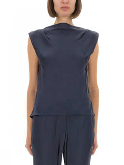 Theory - Navy Blue Solid Boat Neck Top