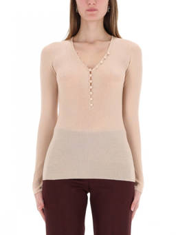 Chloe - Pink Knitted V Neck Top (L)