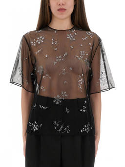 RABANNE - Black Embellished Round Neck Top