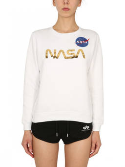 ALPHA INDUSTRIES - White Logo Crew Neck Sweatshirt (M)