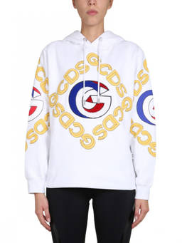 GCDS - White Logo Hood Sweatshirt (XS)