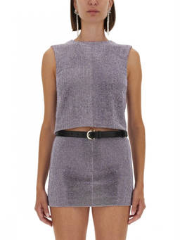 self-portrait - Purple Textured Round Neck Top