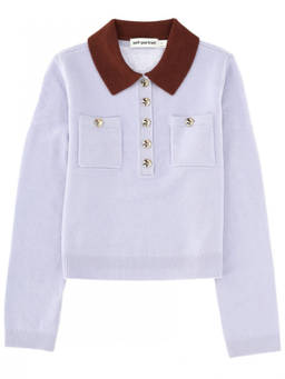 self-portrait - Light Blue Knitted Shirt Collar Top (M)