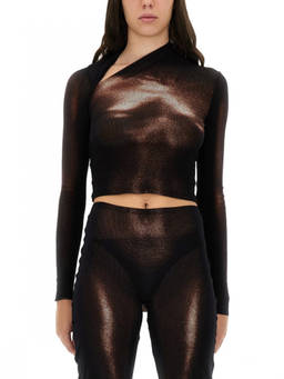 Jean Paul Gaultier - Brown Printed One Shoulder Top (XS)