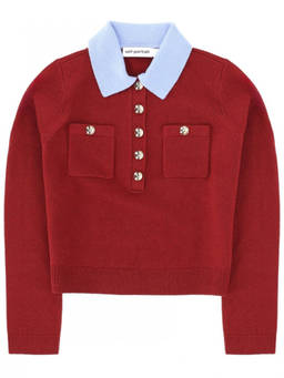 self-portrait - Brown Solid Shirt Collar Top (L)