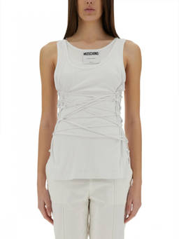 Moschino - White Solid Scoop Neck Top
