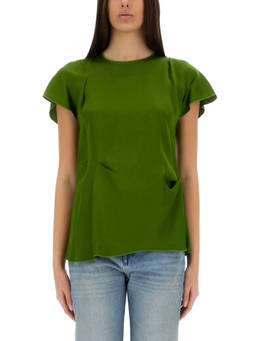 Victoria Beckham - Green Solid Round Neck Top (S)