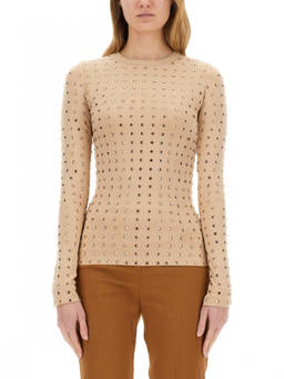 Sportmax - Beige Embellished Crew Neck Top