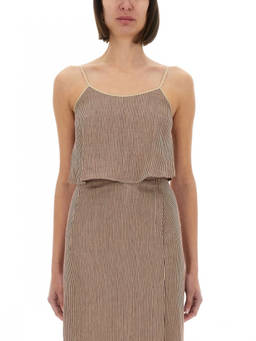 Alysi - Brown Stripes Scoop Neck Top (S)