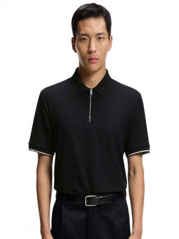 Boss - Black Solid Shirt Collar Polo T-Shirt