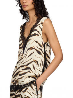 Ganni - Beige Animal Print V Neck Top