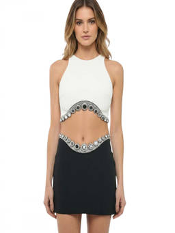 David Koma - White Embellished Crew Neck Top