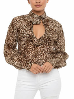 Dsquared2 - Brown Animal Print Shirt Collar Top