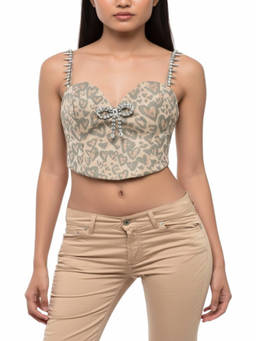AREA - Brown Printed Sweet Heart Neck Top