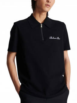 BALMAIN - Black Logo Embroidery Polo T-Shirt (S)