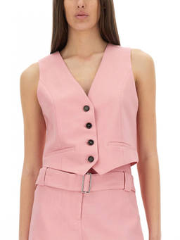 MSGM - Pink Solid V Neck Top (M)