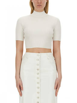 Courreges - White Solid Mock Collar Top (L)