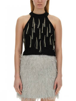 Alysi - Black Embellished Halter Neck Top (S)