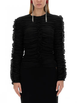 Magda Butrym - Black Textured Round Neck Top (M)