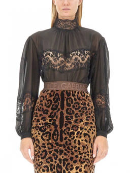 Dolce&Gabbana - Black Lace Mock Collar Top (S)