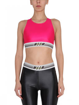 MSGM - Fuchsia Logo Round Neck Top (M)
