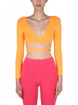 MSGM - Orange Solid V Neck Top