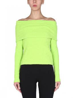 MSGM - Green Textured Off Shoulder Top (XS)