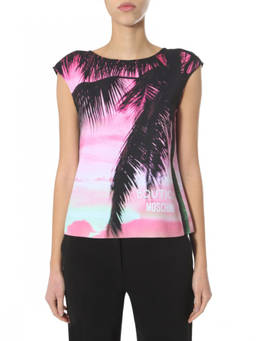 Moschino - Black Printed Round Neck Top (XS)