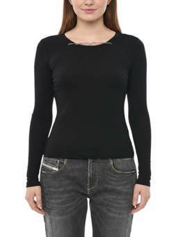 Diesel - Black Textured Round Neck Top
