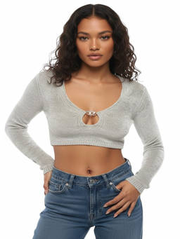 Diesel - Grey Scoop Neck Crop Top