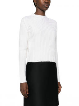 Max Mara - White Solid Round Neck Sweatshirt